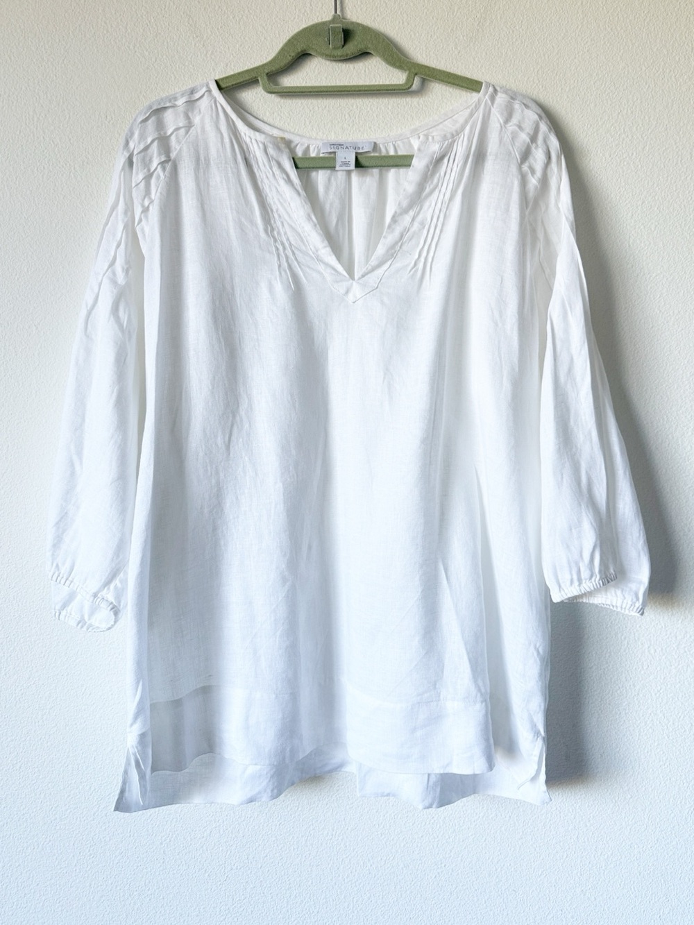 Nordstrom Linen White V-Neck Lightweight Tunic Blouse